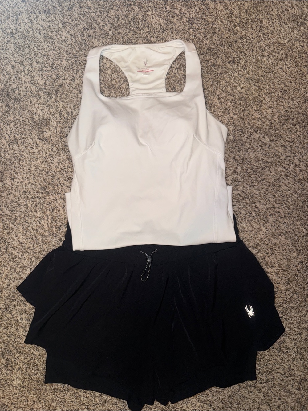 Spyder White Racerback Athletic Tank & Black Running Shorts